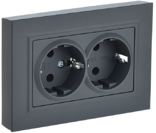 Розетка с заземлением IEK Brite РС12-3-БрГ 1-м. 2 мод. графит картинка